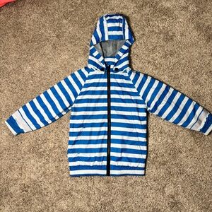 Iglo + Indi Blue and White Striped Hooded Rain Jacket 4/5 104/110